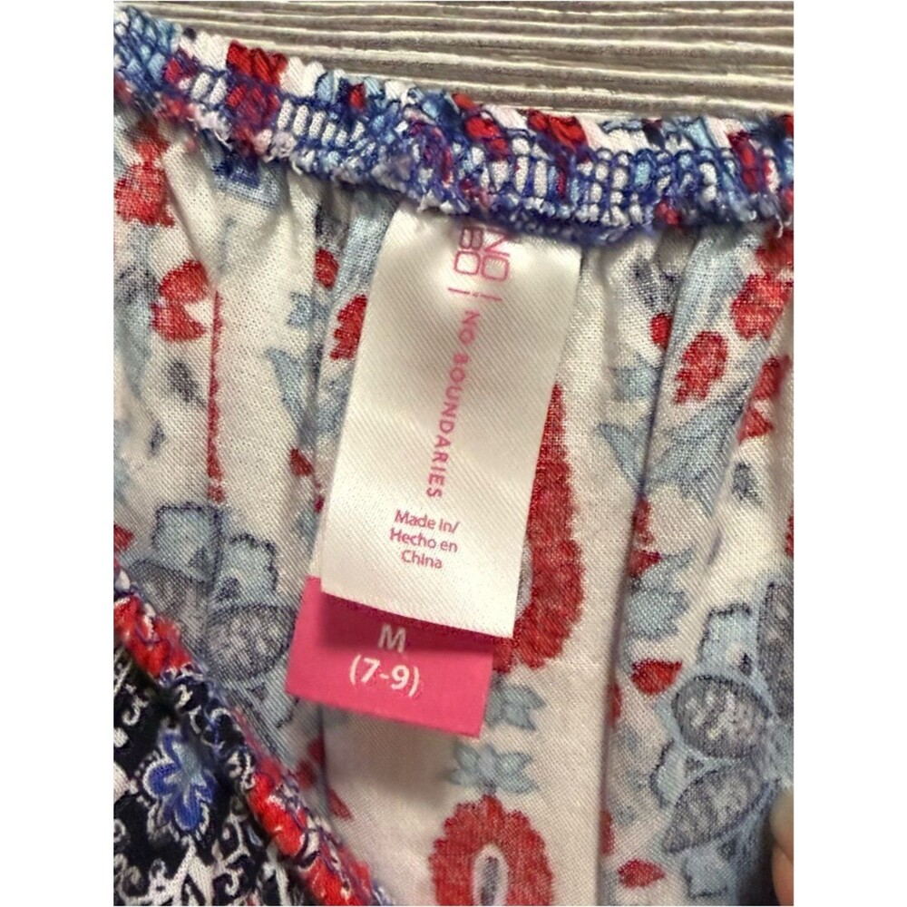 Boho Festival Peasant Mini Dress M Paisley USA Red White & Blue Western Coquette - Picture 8 of 9